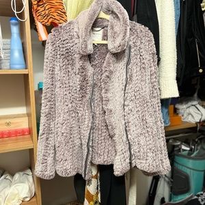 Avec Les Filles Melange Grey Knitted Faux Fur Coat Size M LIKE NEW